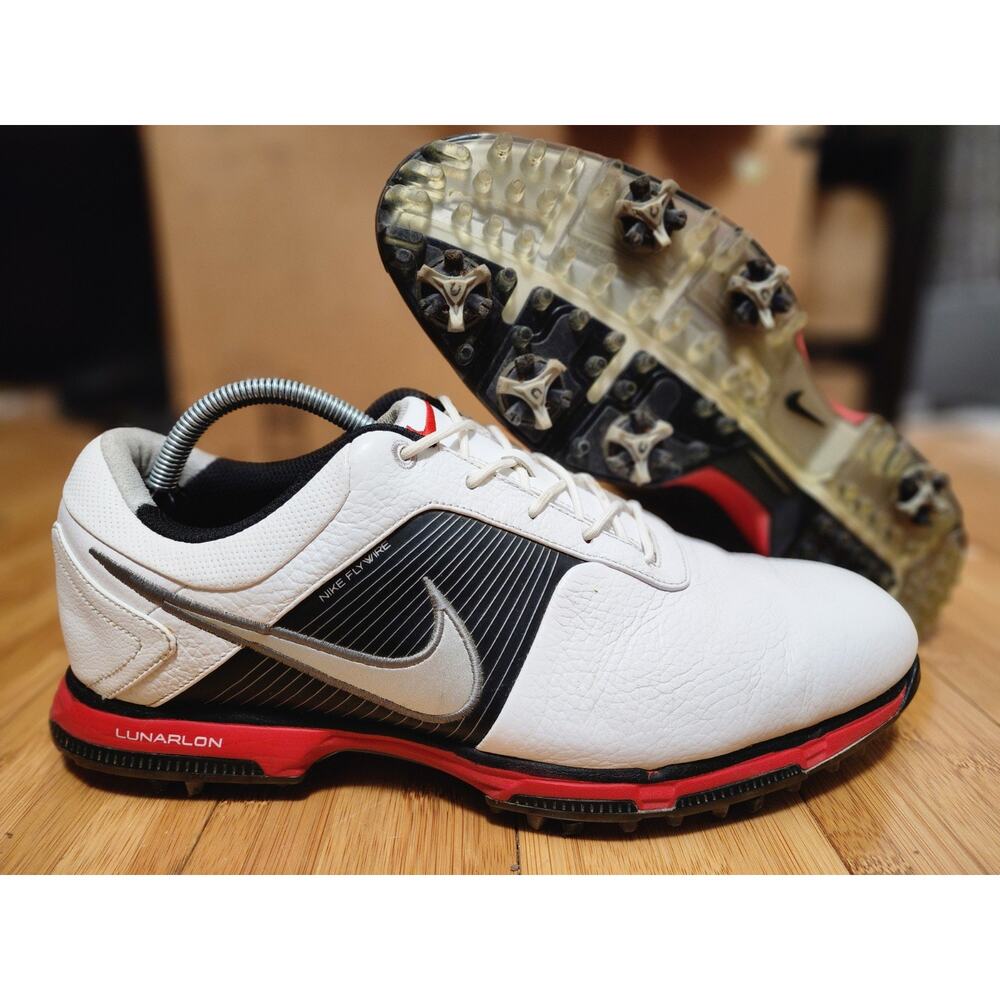 Nike Flywire Luna Golf Shoes Men's Size 11 White Red Leather Spikes 418471-108